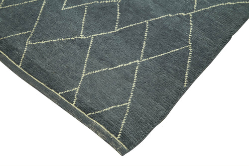 Purpleocco Grey Geometric Wool Cotton Handmade Rug 5'4'' x 7'9''