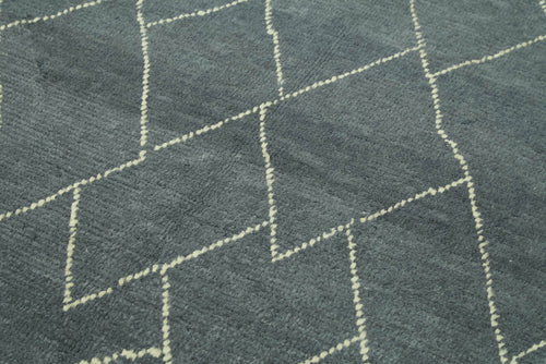 Purpleocco Grey Geometric Wool Cotton Handmade Rug 5'4'' x 7'9''