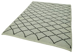 Purpleocco Grey Geometric Wool Cotton Handmade Rug 5'5'' x 7'5''