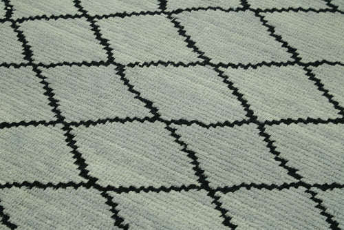 Purpleocco Grey Geometric Wool Cotton Handmade Rug 5'5'' x 7'5''