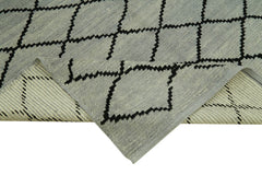 Purpleocco Grey Geometric Wool Cotton Handmade Rug 5'5'' x 7'5''