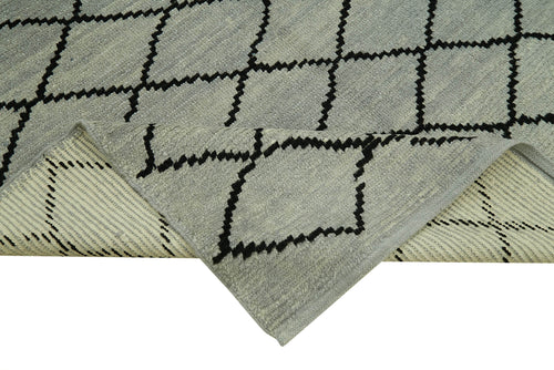 Purpleocco Grey Geometric Wool Cotton Handmade Rug 5'5'' x 7'5''