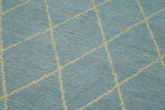 Purpleocco Blue Geometric Wool Cotton Handmade Rug 5'4'' x 7'5''