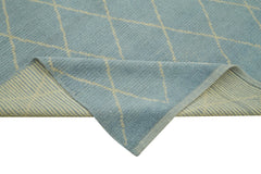 Purpleocco Blue Geometric Wool Cotton Handmade Rug 5'4'' x 7'5''