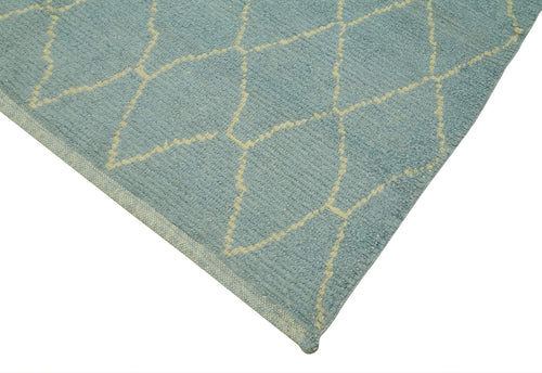 Purpleocco Blue Geometric Wool Cotton Handmade Rug 5'6'' x 8'2''