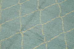 Purpleocco Blue Geometric Wool Cotton Handmade Rug 5'6'' x 8'2''