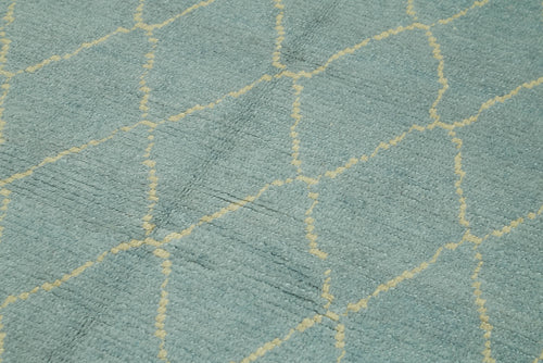 Purpleocco Blue Geometric Wool Cotton Handmade Rug 5'6'' x 8'2''