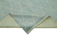 Purpleocco Blue Geometric Wool Cotton Handmade Rug 5'6'' x 8'2''