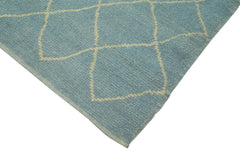 Purpleocco Blue Geometric Wool Cotton Handmade Rug 5'9'' x 7'7''