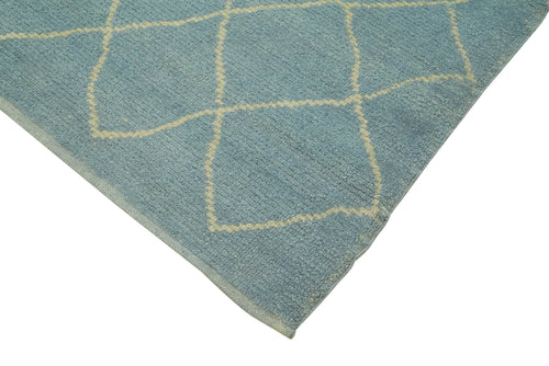 Purpleocco Blue Geometric Wool Cotton Handmade Rug 5'9'' x 7'7''