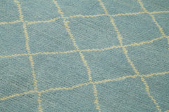 Purpleocco Blue Geometric Wool Cotton Handmade Rug 5'9'' x 7'7''