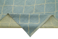 Purpleocco Blue Geometric Wool Cotton Handmade Rug 5'9'' x 7'7''