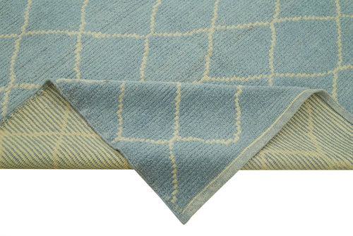 Purpleocco Blue Geometric Wool Cotton Handmade Rug 5'9'' x 7'7''