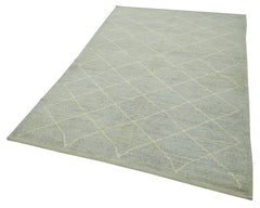 Purpleocco Grey Geometric Wool Cotton Handmade Rug 5'1'' x 7'9''