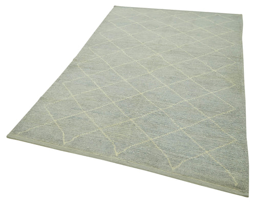Purpleocco Grey Geometric Wool Cotton Handmade Rug 5'1'' x 7'9''