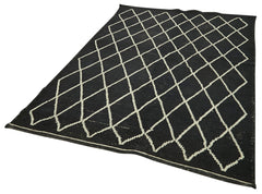 Purpleocco Black Geometric Wool Cotton Handmade Rug 5'5'' x 7'9''