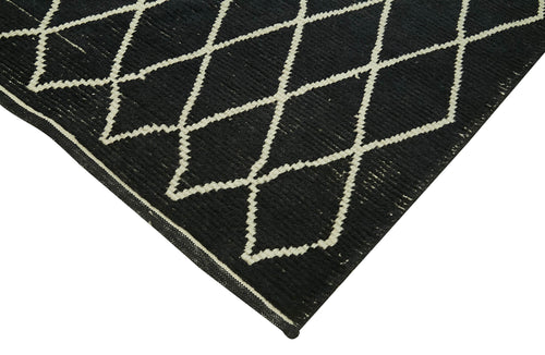 Purpleocco Black Geometric Wool Cotton Handmade Rug 5'5'' x 7'9''