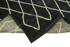 Purpleocco Black Geometric Wool Cotton Handmade Rug 5'5'' x 7'9''