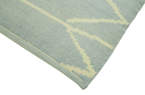 Purpleocco Blue Geometric Cotton Wool Handmade Area Rug 2'11'' x 14'4''