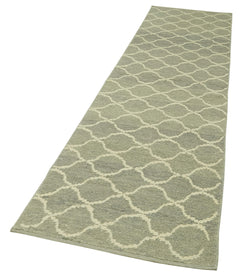 Purpleocco Grey Geometric Cotton Wool Handmade Area Rug 2'10'' x 12'6''