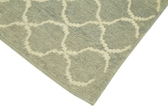 Purpleocco Grey Geometric Cotton Wool Handmade Area Rug 2'10'' x 12'6''