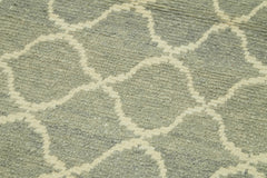 Purpleocco Grey Geometric Cotton Wool Handmade Area Rug 2'10'' x 12'6''