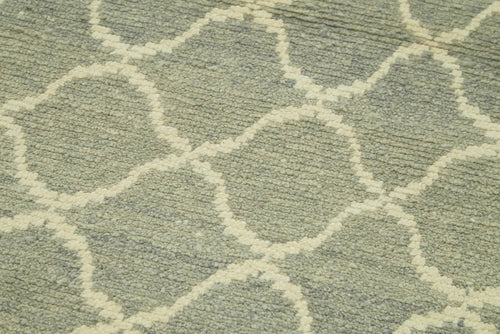 Purpleocco Grey Geometric Cotton Wool Handmade Area Rug 2'10'' x 12'6''