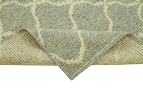 Purpleocco Grey Geometric Cotton Wool Handmade Area Rug 2'10'' x 12'6''