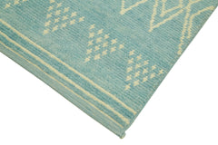 Purpleocco Turquoise Geometric Cotton Wool Handmade Area Rug 2'11'' x 14'7''