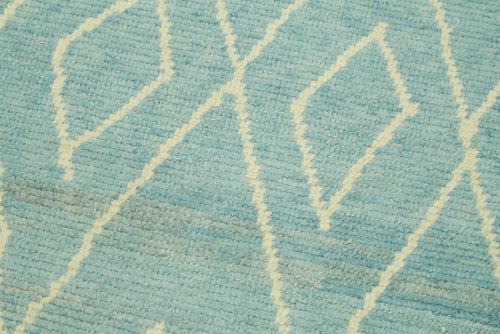 Purpleocco Turquoise Geometric Cotton Wool Handmade Area Rug 2'11'' x 14'7''