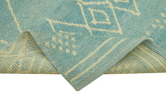 Purpleocco Turquoise Geometric Cotton Wool Handmade Area Rug 2'11'' x 14'7''