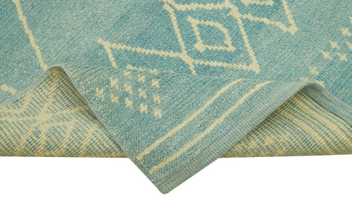 Purpleocco Turquoise Geometric Cotton Wool Handmade Area Rug 2'11'' x 14'7''