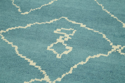 Purpleocco Blue Geometric Cotton Wool Handmade Area Rug 3'1'' x 12'4''