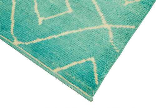 Purpleocco Turquoise Geometric Cotton Wool Handmade Area Rug 3'3'' x 9'9''