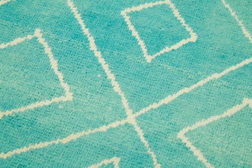 Purpleocco Turquoise Geometric Cotton Wool Handmade Area Rug 3'3'' x 9'9''