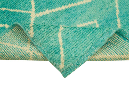 Purpleocco Turquoise Geometric Cotton Wool Handmade Area Rug 3'3'' x 9'9''