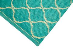 Purpleocco Turquoise Geometric Cotton Wool Handmade Area Rug 3'1'' x 11'10''