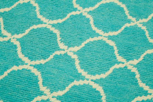 Purpleocco Turquoise Geometric Cotton Wool Handmade Area Rug 3'1'' x 11'10''