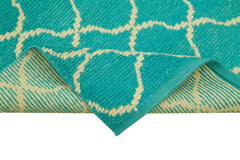 Purpleocco Turquoise Geometric Cotton Wool Handmade Area Rug 3'1'' x 11'10''
