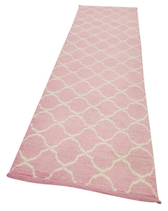 Purpleocco Pink Geometric Cotton Wool Handmade Area Rug 2'11'' x 11'10''