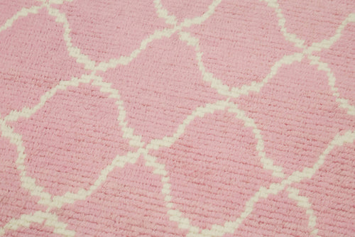 Purpleocco Pink Geometric Cotton Wool Handmade Area Rug 2'11'' x 11'10''