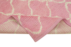 Purpleocco Pink Geometric Cotton Wool Handmade Area Rug 2'11'' x 11'10''