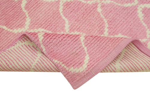Purpleocco Pink Geometric Cotton Wool Handmade Area Rug 2'11'' x 11'10''