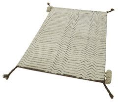 Purpleocco Beige Geometric Cotton Wool Handmade Area Rug 3'0'' x 5'0''