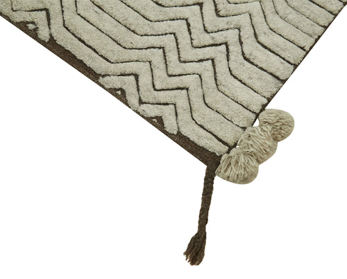 Purpleocco Beige Geometric Cotton Wool Handmade Area Rug 3'0'' x 5'0''