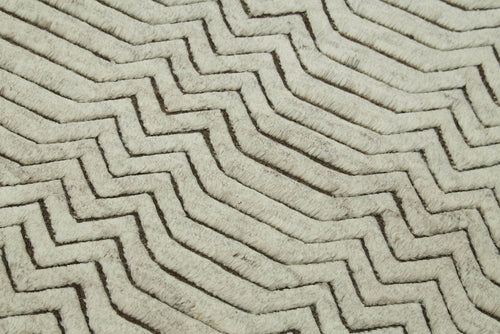 Purpleocco Beige Geometric Cotton Wool Handmade Area Rug 3'0'' x 5'0''