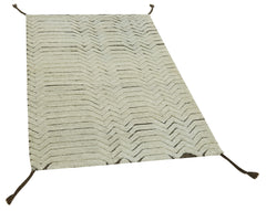 Purpleocco Beige Geometric Cotton Wool Handmade Area Rug 3'0'' x 4'10''