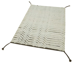 Purpleocco Beige Geometric Cotton Wool Handmade Area Rug 3'0'' x 4'10''