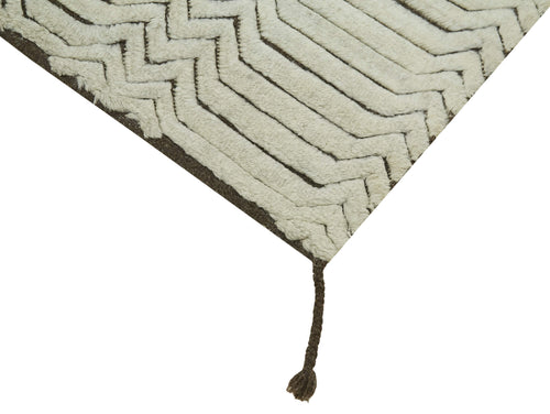 Purpleocco Beige Geometric Cotton Wool Handmade Area Rug 3'0'' x 4'10''
