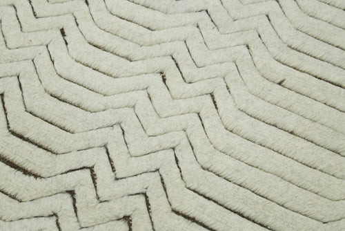 Purpleocco Beige Geometric Cotton Wool Handmade Area Rug 3'0'' x 4'10''